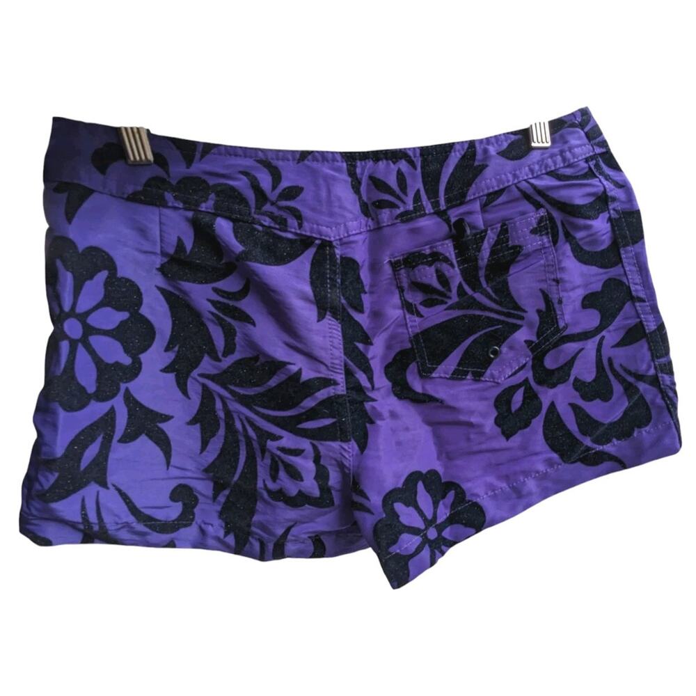 Y2K Hurley Sparkle Board Shorts 7 Juniors Purple Tropical Black Velvet Burnout - Picture 5 of 9